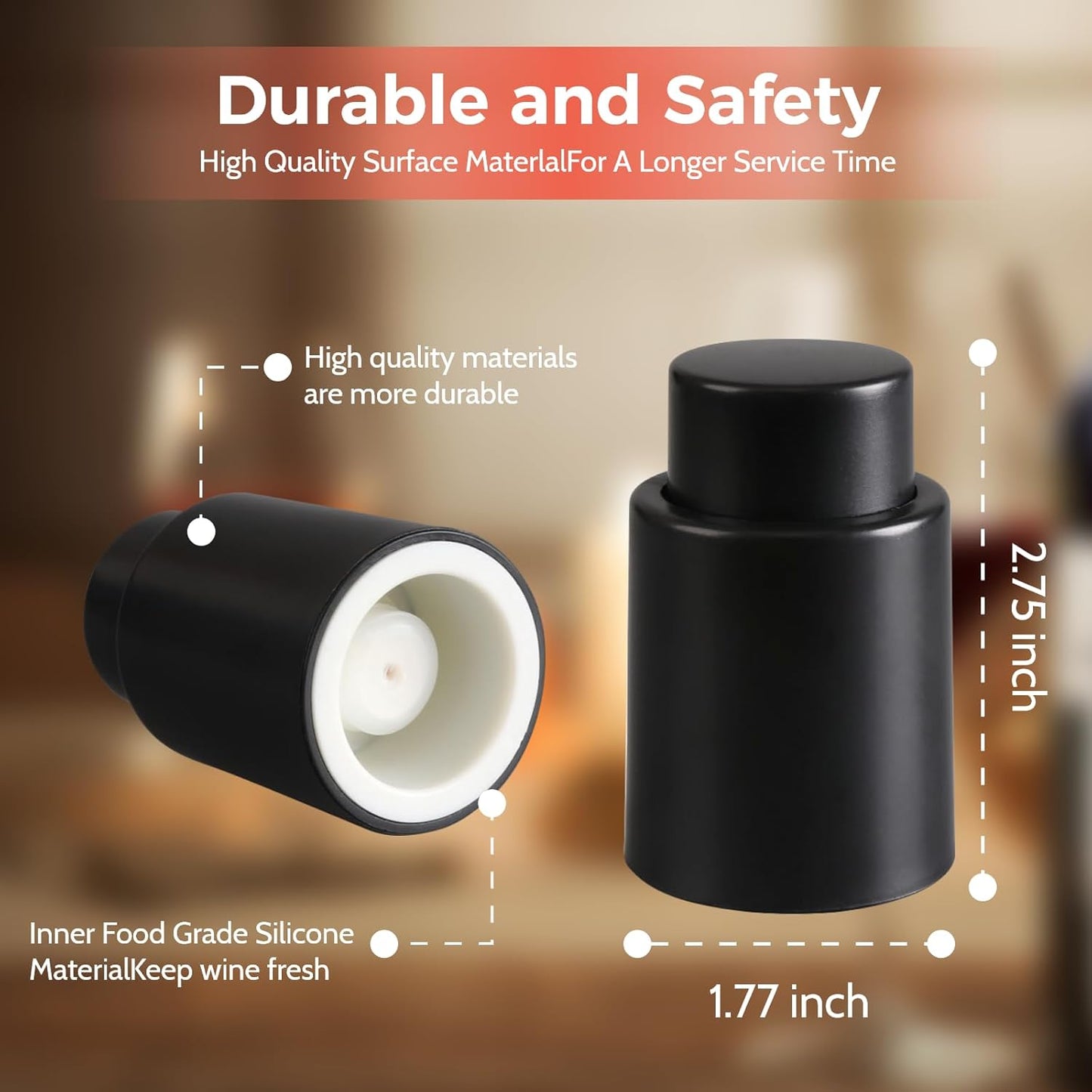 2 Pack Wine Bottle Stopper with Scale, Reusable Wine Stopper, Wine Stoppers For Wine Bottles, Wine Stoppers Vacuum Keep Wine Freshness, Wine Gifts Accessories