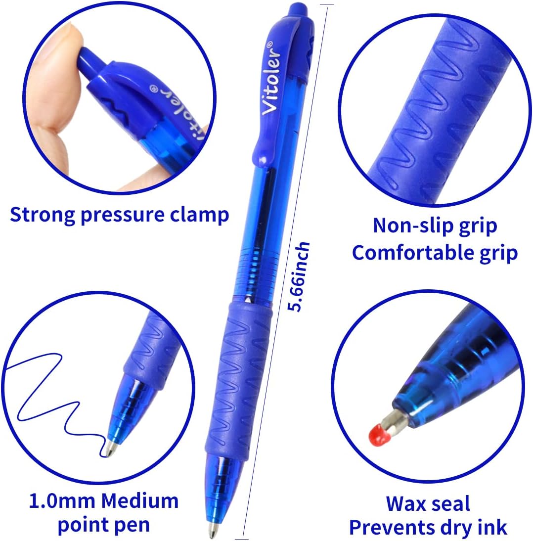 8 Pack Blue Ballpoint Pens, 1.0mm Fine Point Smooth Writing Pens, Retractable Ballpoint Pens for School Office Supplies