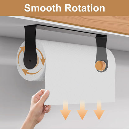 Under Cabinet Paper Towel Holder – Stainless Steel Wall Mount Rack for Kitchen & Bathroom, Self-Adhesive or Screw-In Installation, Sleek Modern Design (Black)