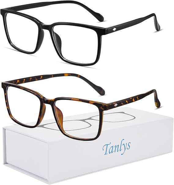 2 Pack Blue Light Blocking Glasses  - TORTOISE/BLACK - for Computer Eye Strain [Dry Eye & Sour Eye], Anti UV Reduce Headache Lightweight Classic Bluelight Blocker Glasses