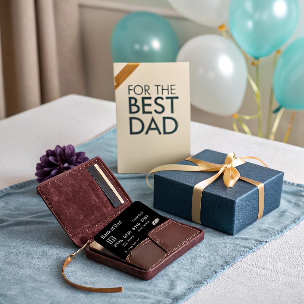 Metal Bank of Dad Wallet Card – Funny Novelty Credit Card Gifts for Dad Fathers – Unique Gag Gift for Father’s Day Birthdays Christmas