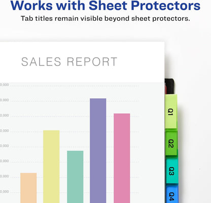 Insertable Plastic Dividers for 3 Ring Binders, 8 Tabs per Set, Big Tabs, Two Pockets, Multicolor Binder Dividers, Works with Sheet Protectors