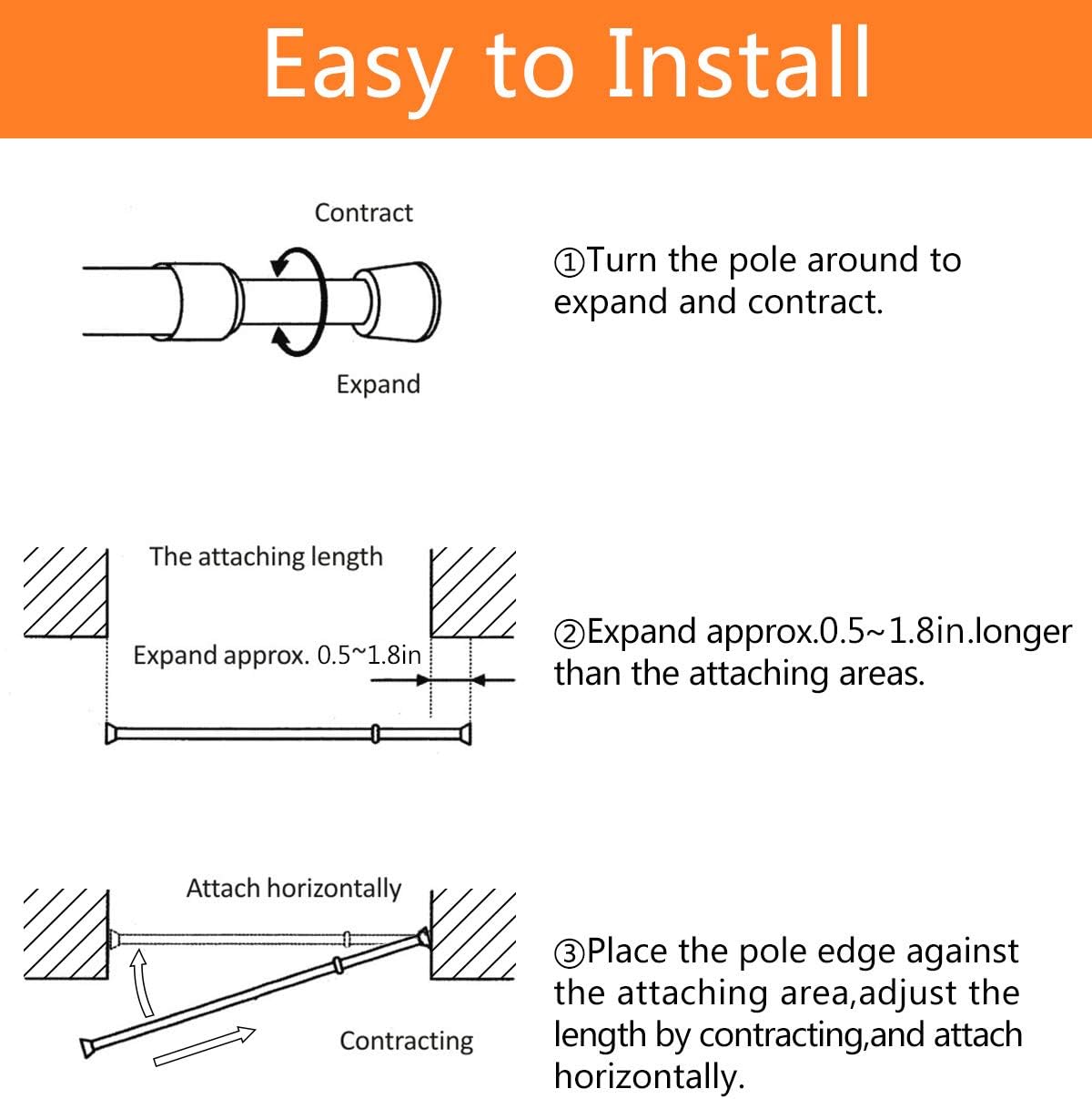 2 Pack Black 5/8" Spring Tension Curtain Rod, RV Tension Bars, Cupboard Rod 10-16"