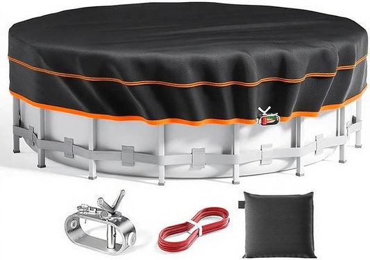Round Pool/Hot Tub/Spa Cover 420D 8FT Above Ground Pool Cover with Reflective Strips, Winch and Wire Rope, [2025 Upgraded Fabric] Solar Cover for Above Ground Pools
