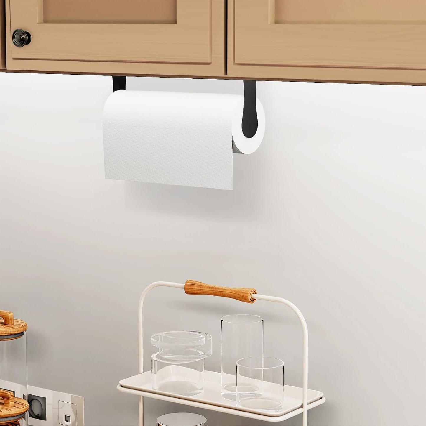 Under Cabinet Paper Towel Holder – Stainless Steel Wall Mount Rack for Kitchen & Bathroom, Self-Adhesive or Screw-In Installation, Sleek Modern Design (Black)