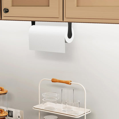 Under Cabinet Paper Towel Holder – Stainless Steel Wall Mount Rack for Kitchen & Bathroom, Self-Adhesive or Screw-In Installation, Sleek Modern Design (Black)