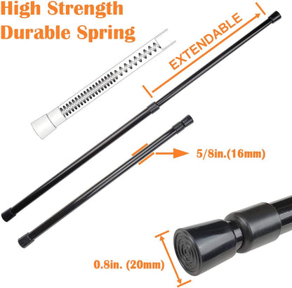 2 Pack Black 5/8" Spring Tension Curtain Rod, RV Tension Bars, Cupboard Rod 10-16"