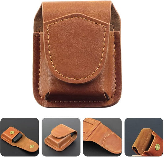 Leather Zippo Lighter Case with Magnetic Buckle, Cowhide Handcrafted Belt Pouch Holder