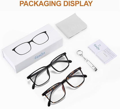 2 Pack Blue Light Blocking Glasses  - TORTOISE/BLACK - for Computer Eye Strain [Dry Eye & Sour Eye], Anti UV Reduce Headache Lightweight Classic Bluelight Blocker Glasses