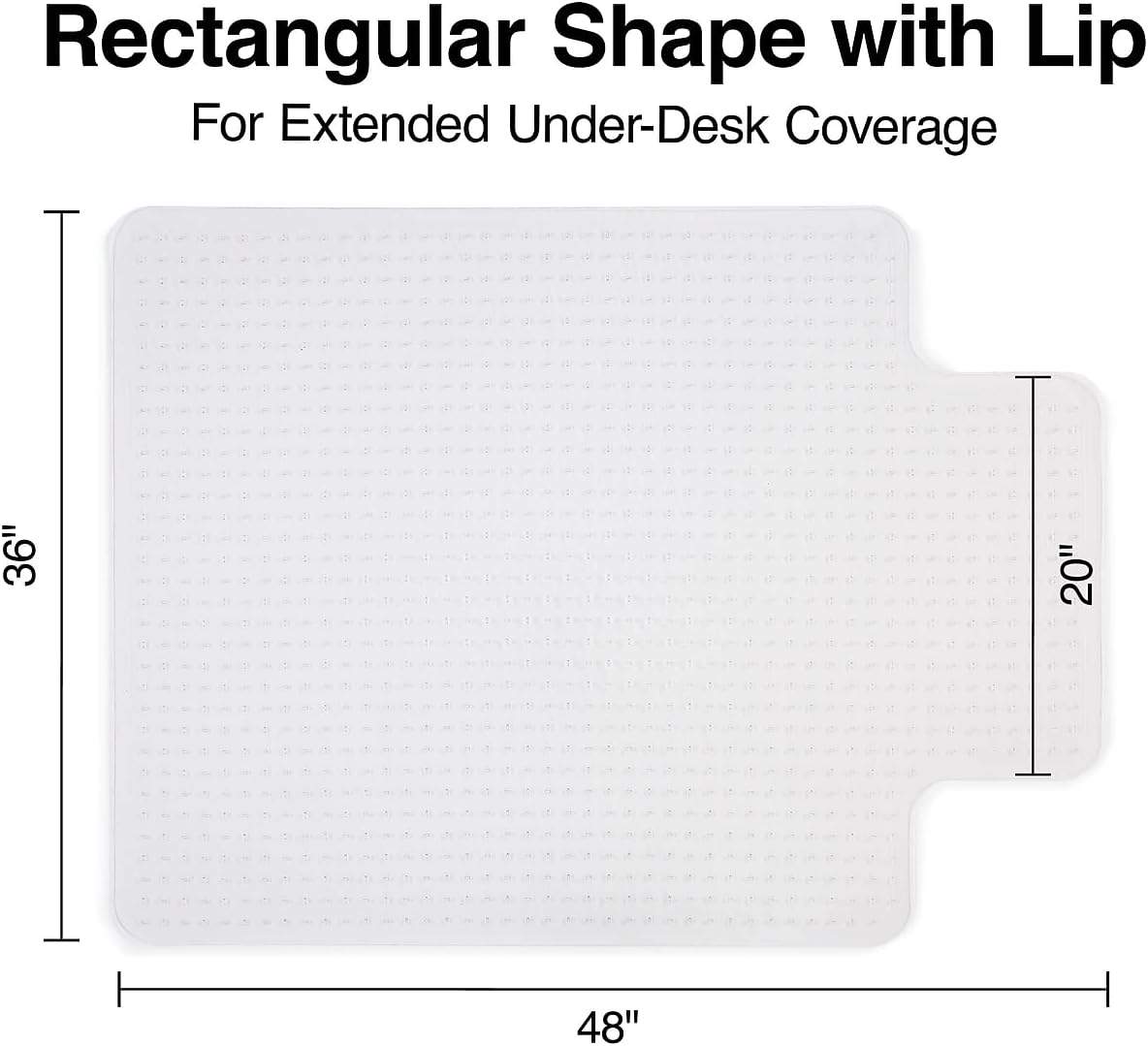 Office Chair Mat, 48 x 36 Inch, Clear Floor Mats with Lip, Low-Pile Carpets, Extended Under-Desk Coverage, Smooth Glide