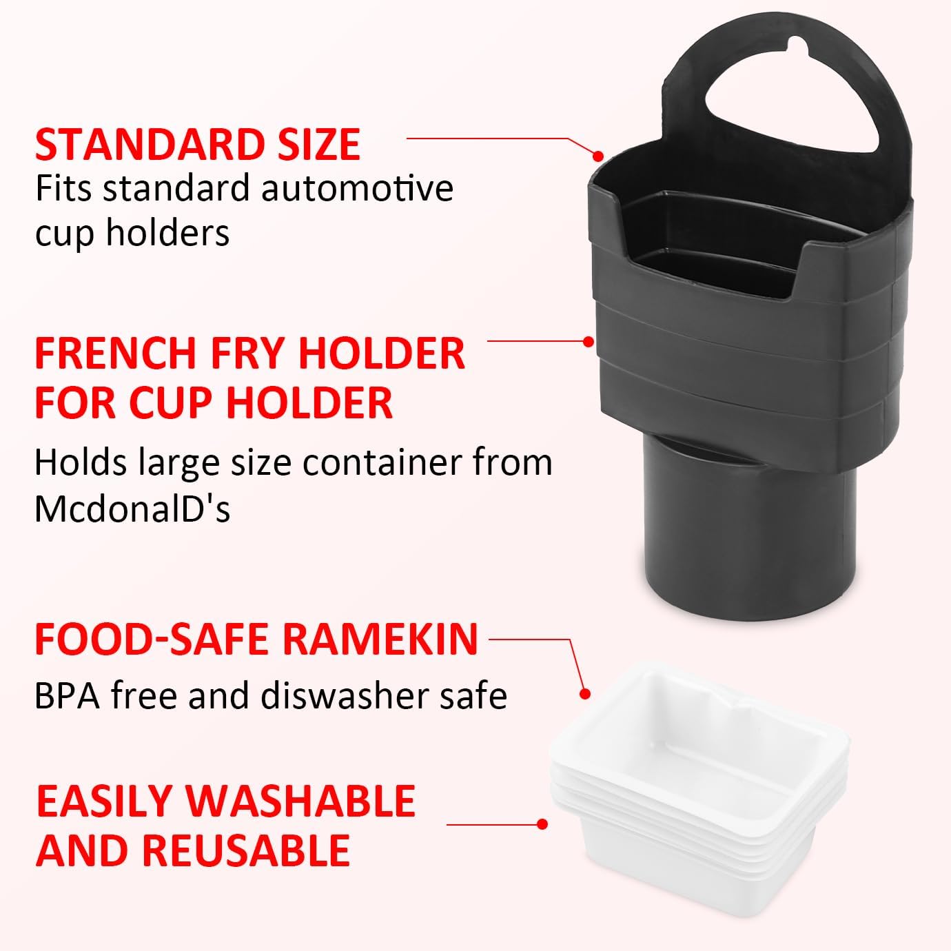 Fry Holder Cup Holder Insert for Car, and Dip Vent Clip for Sauce