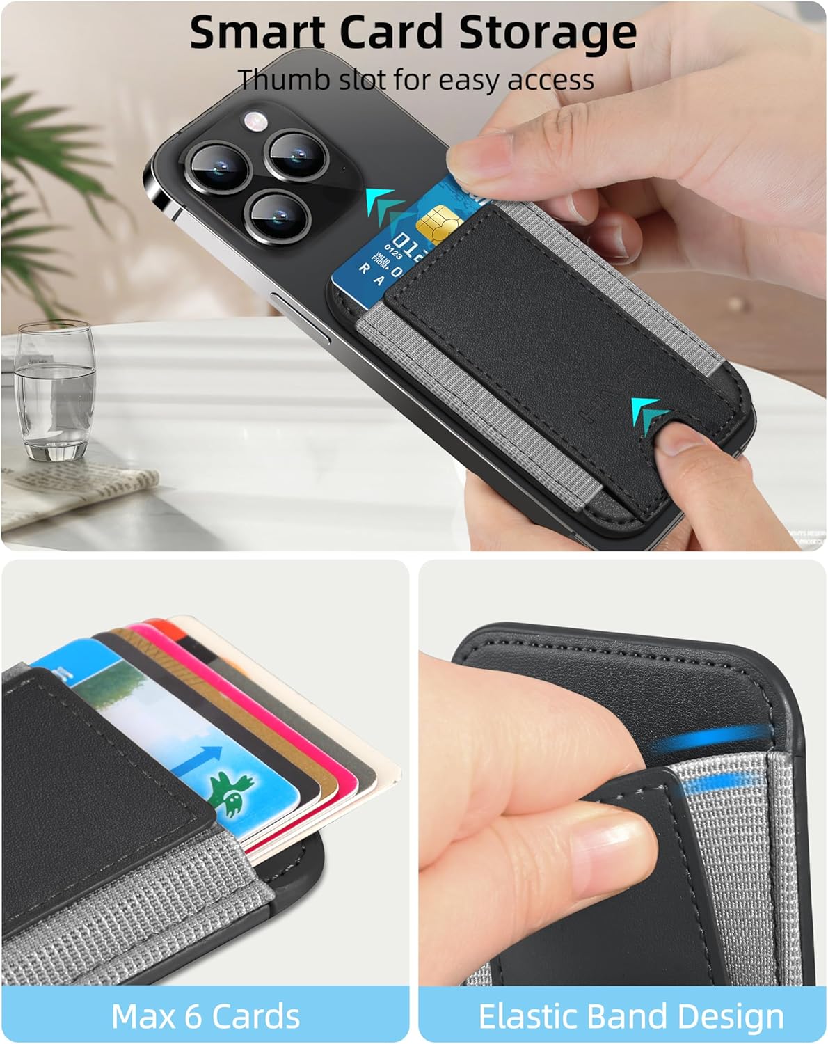 Magnetic Wallet for iPhone 17/16/15/14/13/12 Series, 7 Cards Holder, Magnetic Phone Wallets, 2 Slots, Black?Grey