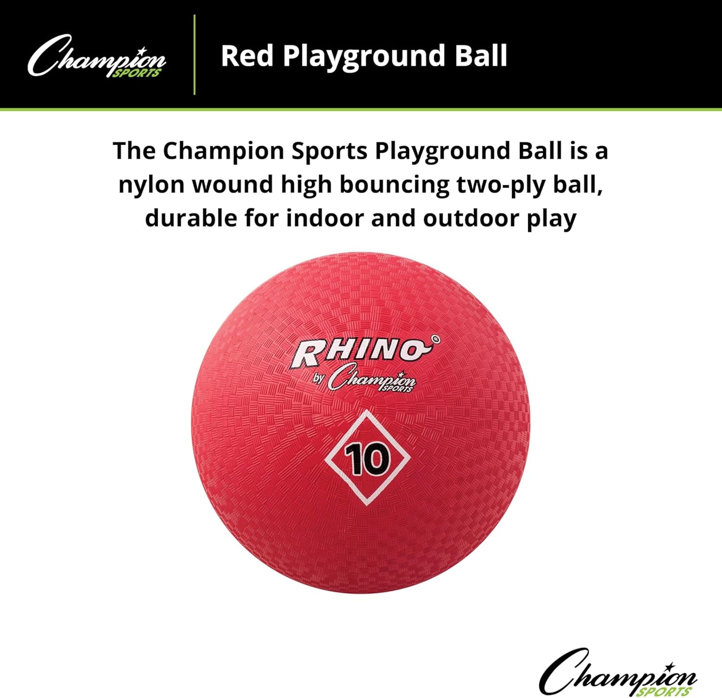 Champion Sports Playground Ball – High-Bounce 2-Ply Construction, Durable Red Ball for Throwing, Catching & Kicking (Size: 10")