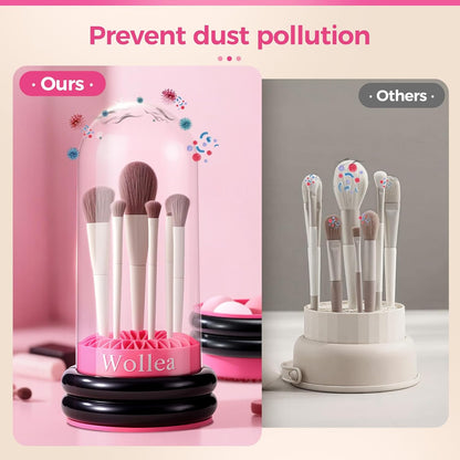 3 in 1 Makeup Brush Cleaner, Silicone Cleansing Pad, Clear Cover Brush Holder and Storage Box, Quick Dry Storage, for Removing Makeup Brushes, Sponges, Puffs Residue