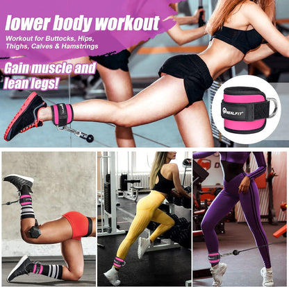 Ankle Strap for Cable Machine, Gym Ankle Cuff for Kickbacks, Leg Extensions, Glute Workouts, Booty Hip Abductors Exercise for Women and Men (PINK)