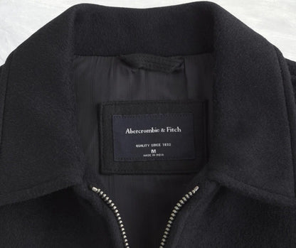 Abercrombie & Fitch Men’s Wool Blend Trucker Jacket Zip Up Relaxed Lined Classic Collar (Medium)