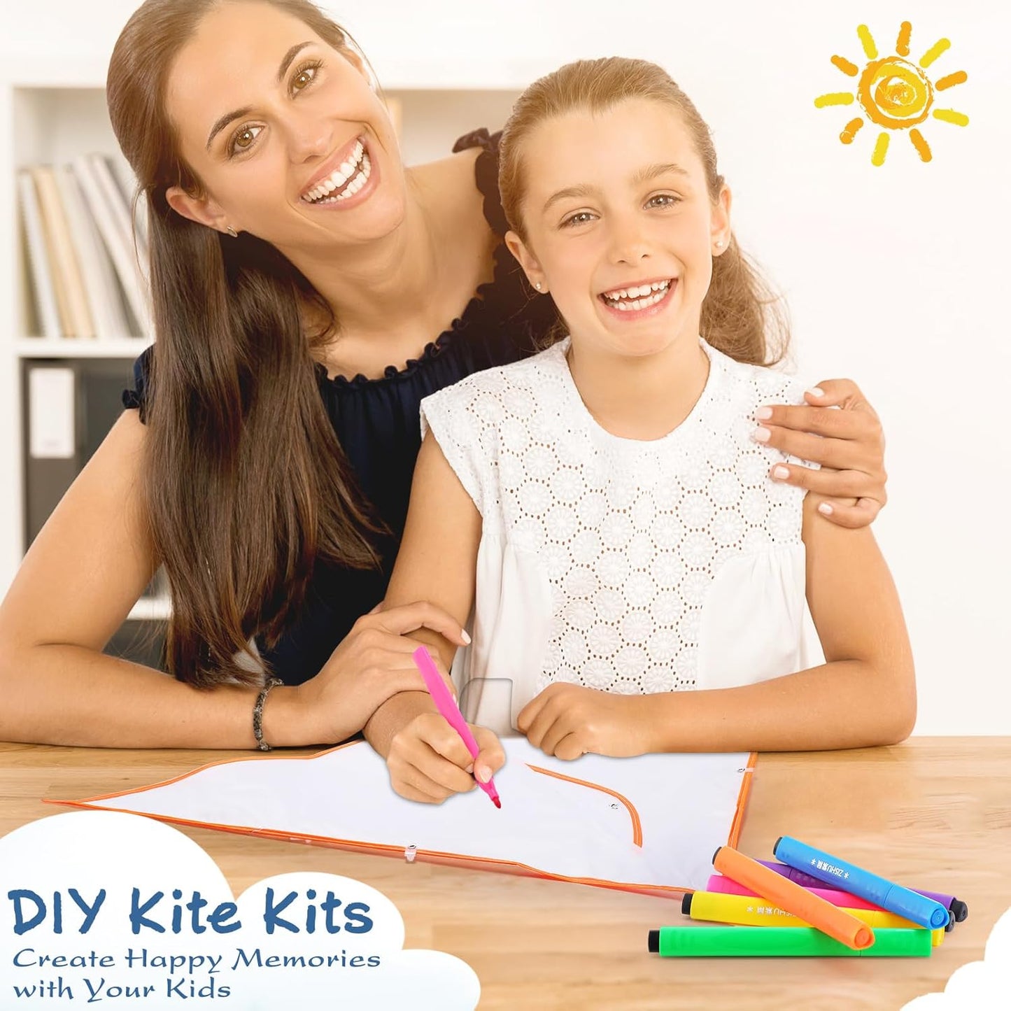 10 Pcs DIY Blank Kite Kit Paper Kites Bulk with 36 Pcs Watercolor Pens and 196.85 ft Kite String Kite Making Kit for Kids Girls Boys Outdoor Park Beach Activities Educational Games Party Favors