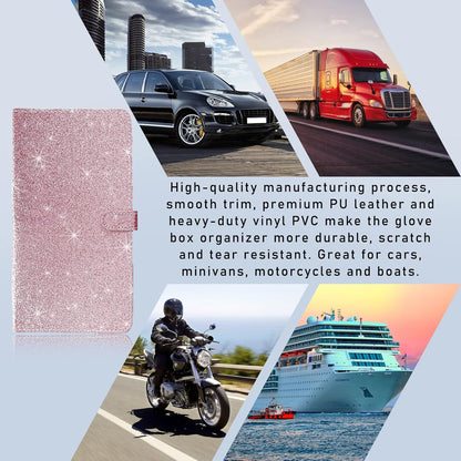 Ziciner Car Registration and Insurance Holder, Auto Card Document Glove Box Organizer with Magnetic Closure, Universal Vehicle Interior Accessories for Cars SUVs (Glitter Pink-Large)