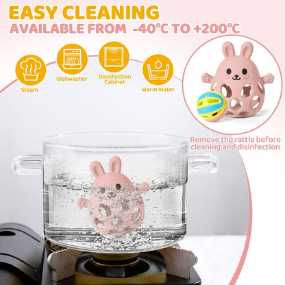 New Infant Silicone Baby Teether Toy Sensory Toy from 0 Months Prevents Finger Sucking (Rose Pink)