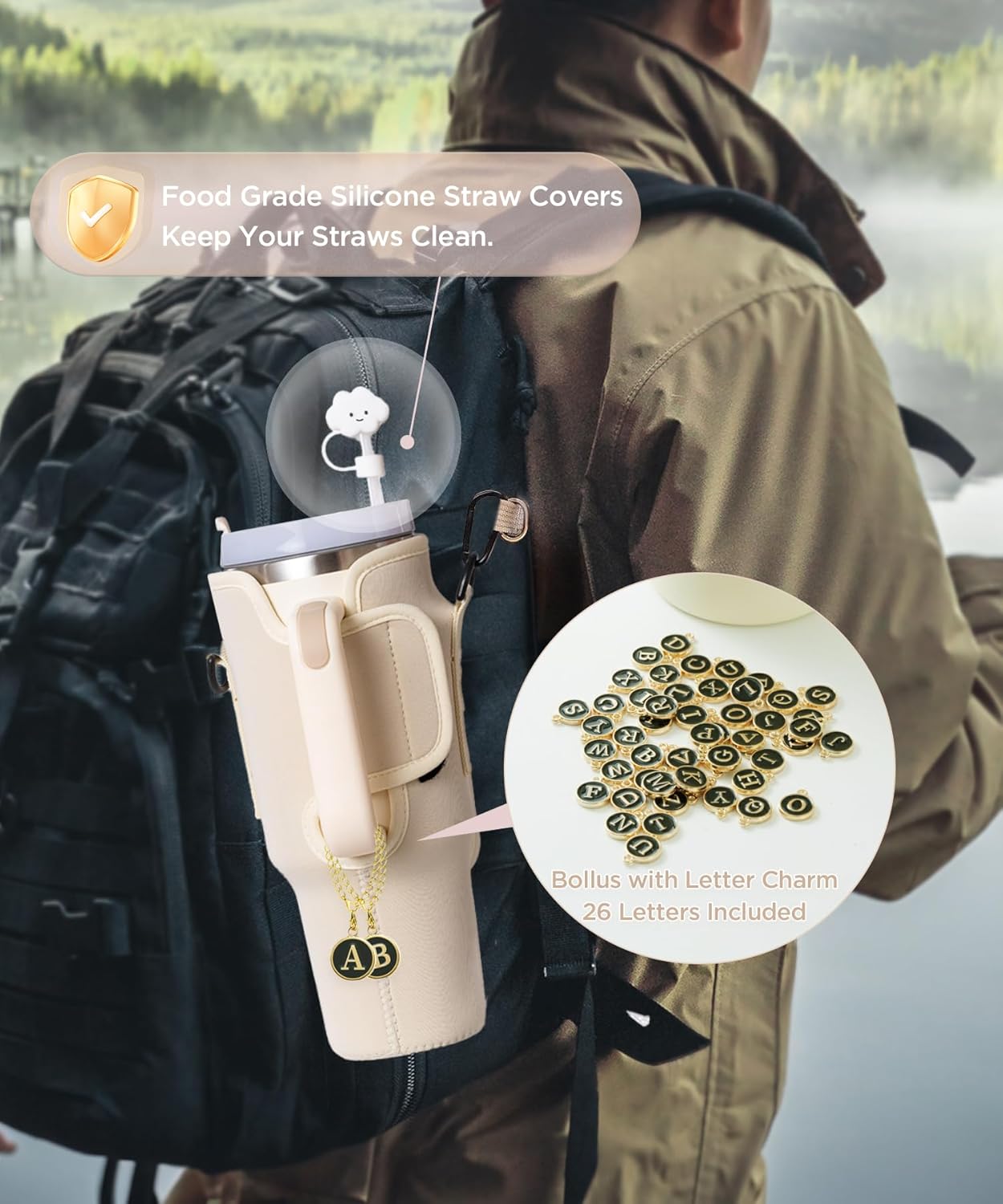 Water Bottle Holder with Strap, Water Bottle Carrier Bag with Phone Pocket, Shoulder Hand Strap Insulated Neoprene 32/40 oz Water Bottle Sleeve for Walking Hiking Camping Gym