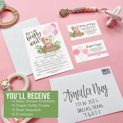 Hadley Designs 15 Bear Baby Shower Invitations for Baby Girl
