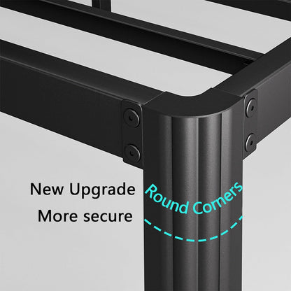 16 Inch High Platform Queen Bed Frame No Box Spring Needed, Metal Bed Frame Queen Size, Noise Free, Easy Assembly, Heavy Duty, Black