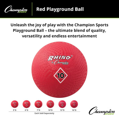 Champion Sports Playground Ball – High-Bounce 2-Ply Construction, Durable Red Ball for Throwing, Catching & Kicking (Size: 10")