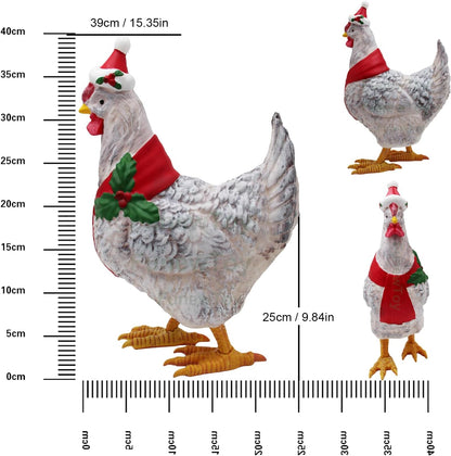 Christmas Chicken Decorations 3D Light Up Chicken with Scarf Patio 15.7'' Sturdy Outdoor Lawn Ornament Christmas