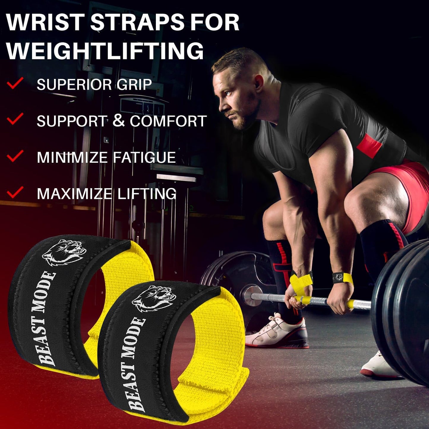 Lifting Straps YELLOW/BLACK for Weightlifting Gym Strength Training - Wrist Straps with Neoprene Padded Cotton - Men & Women – Ideal for Powerlifting, Bodybuilding & Deadlifts