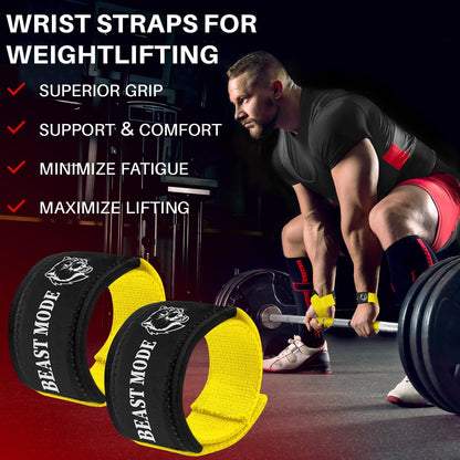 Lifting Straps YELLOW/BLACK for Weightlifting Gym Strength Training - Wrist Straps with Neoprene Padded Cotton - Men & Women – Ideal for Powerlifting, Bodybuilding & Deadlifts