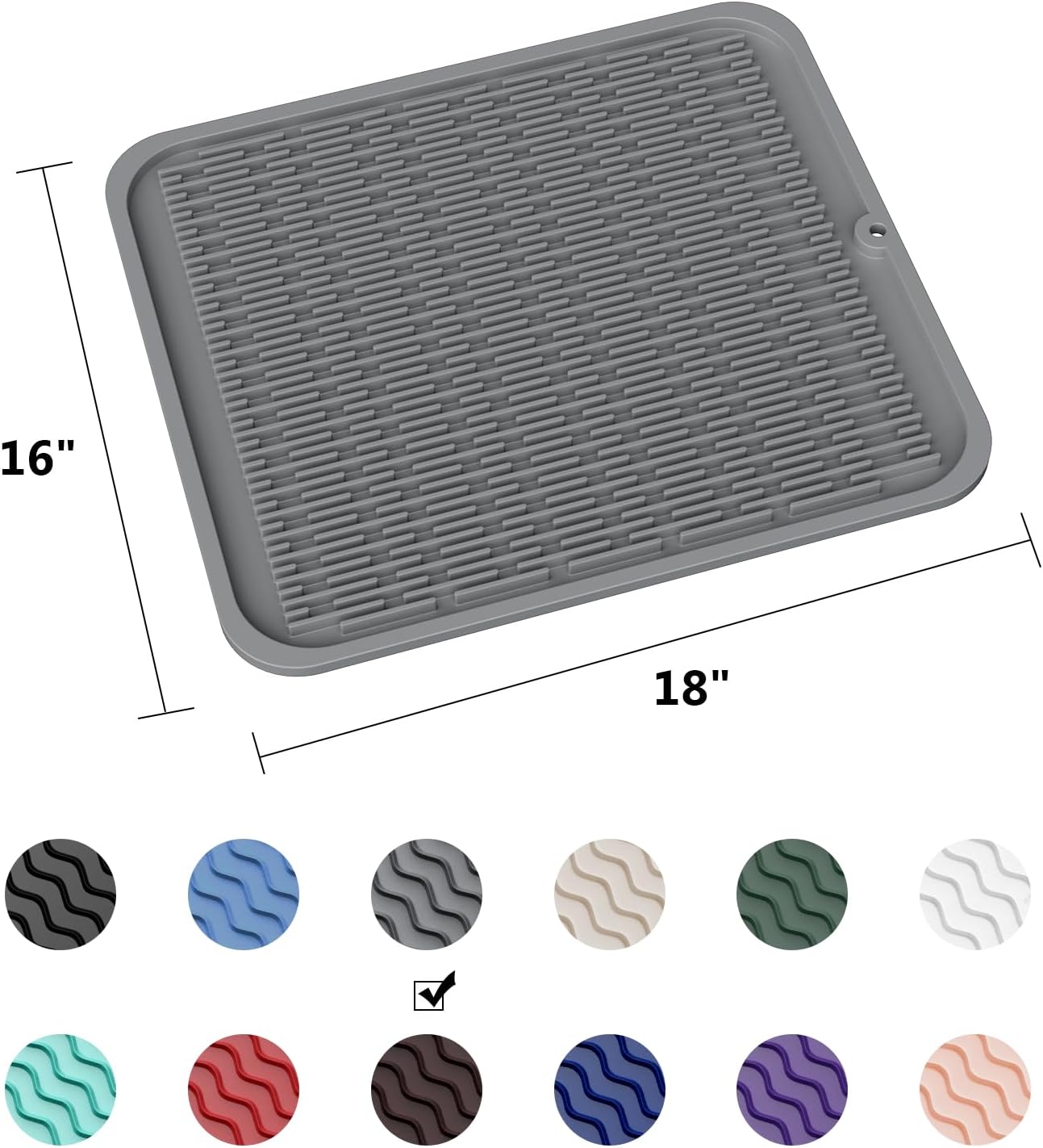 Silicone Dish Drying Mat GREY- 16" x 18" - for Kitchen Counter, Eco-Friendly Fast Dry Dish Mat, Easy Clean Multi Usage Drying Matt, Heat Resistant Trivet