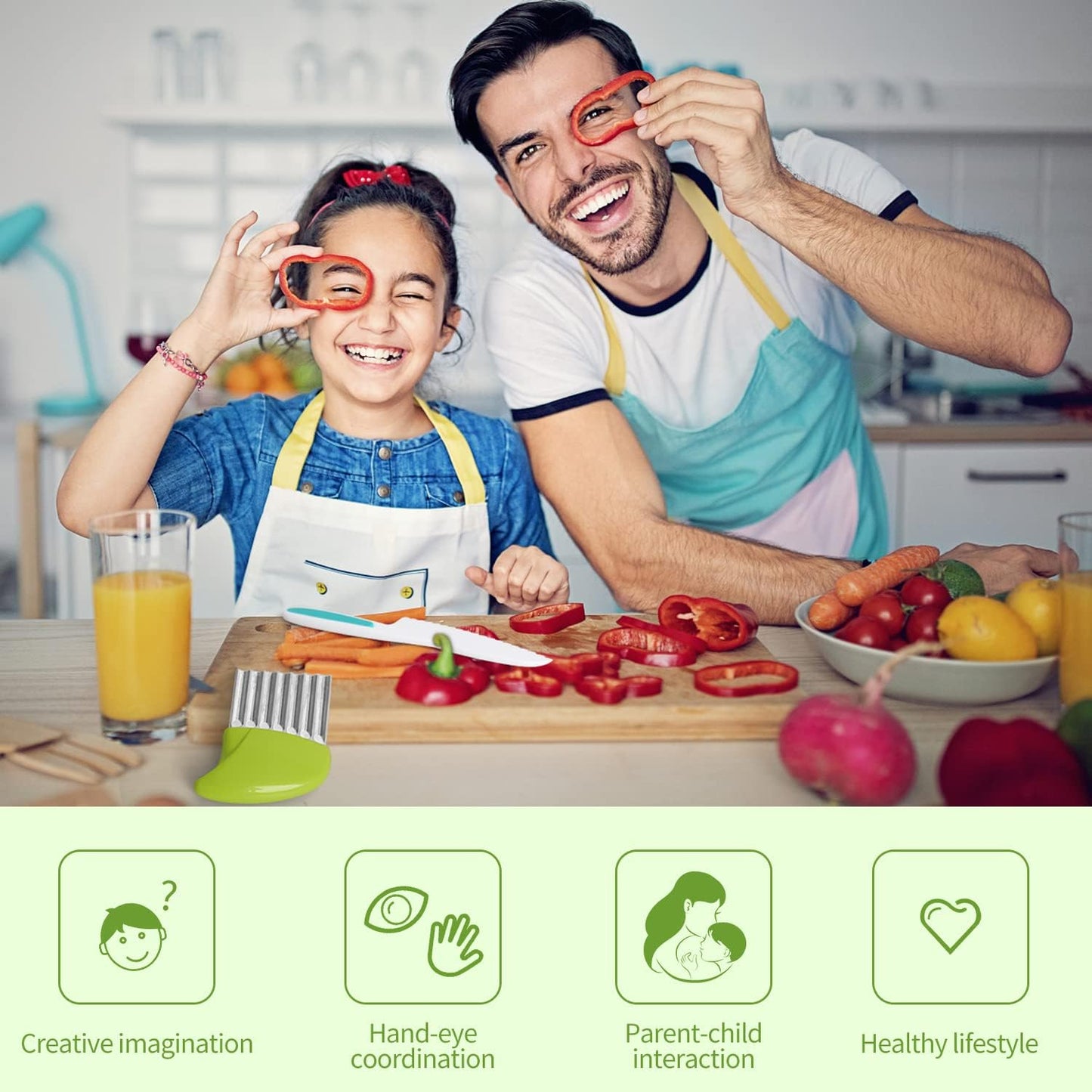 Kids Kitchen Knives, Nylon Toddler Knife Set with Crinkle Cutter, Kid Safe Knife for Real Cooking, Toddlers Friendly Knifes for Kitchen Cooking & Cutting