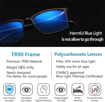2 Pack Blue Light Blocking Glasses  - TORTOISE/BLACK - for Computer Eye Strain [Dry Eye & Sour Eye], Anti UV Reduce Headache Lightweight Classic Bluelight Blocker Glasses