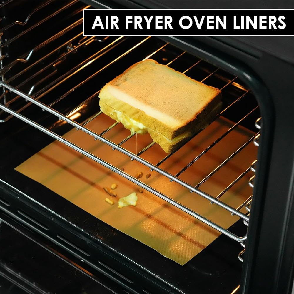 Air Fryer Oven Liners & Grill Mats 6 Pack (11.5" x 11.5") – Non-Stick, Reusable, Heat Resistant Toaster Oven Sheets – Cut-to-Fit, BPA Free & Dishwasher Safe, Black
