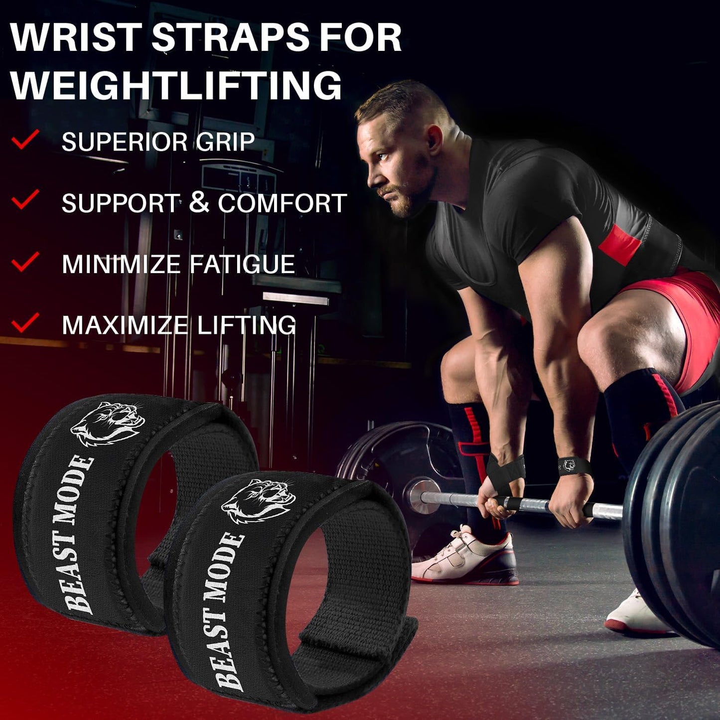 Lifting Straps BEIGE/BLACK for Weightlifting Gym Strength Training - Wrist Straps with Neoprene Padded Cotton - Men & Women – Ideal for Powerlifting, Bodybuilding & Deadlifts