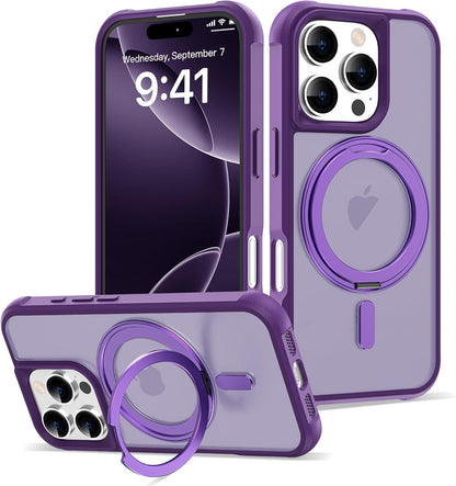 iPhone 16 Pro Case PURPLE with 360° Rotatable Magnetic Ring Stand [Compatible Mag-Safe] [Military Grade Protection] Translucent Matte Phone Cases