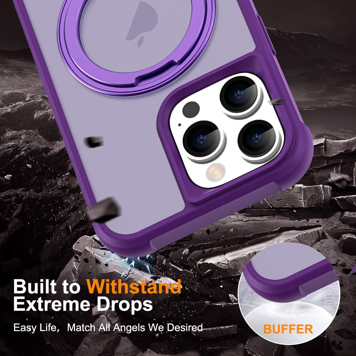 iPhone 16 Pro Case PURPLE with 360° Rotatable Magnetic Ring Stand [Compatible Mag-Safe] [Military Grade Protection] Translucent Matte Phone Cases