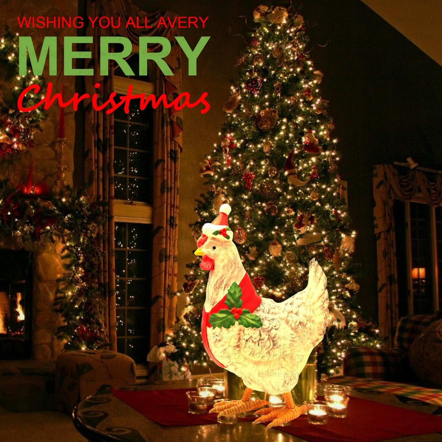 Christmas Chicken Decorations 3D Light Up Chicken with Scarf Patio 15.7'' Sturdy Outdoor Lawn Ornament Christmas