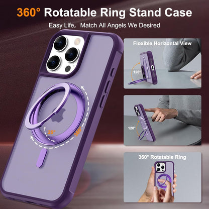 iPhone 16 Pro Case PURPLE with 360° Rotatable Magnetic Ring Stand [Compatible Mag-Safe] [Military Grade Protection] Translucent Matte Phone Cases
