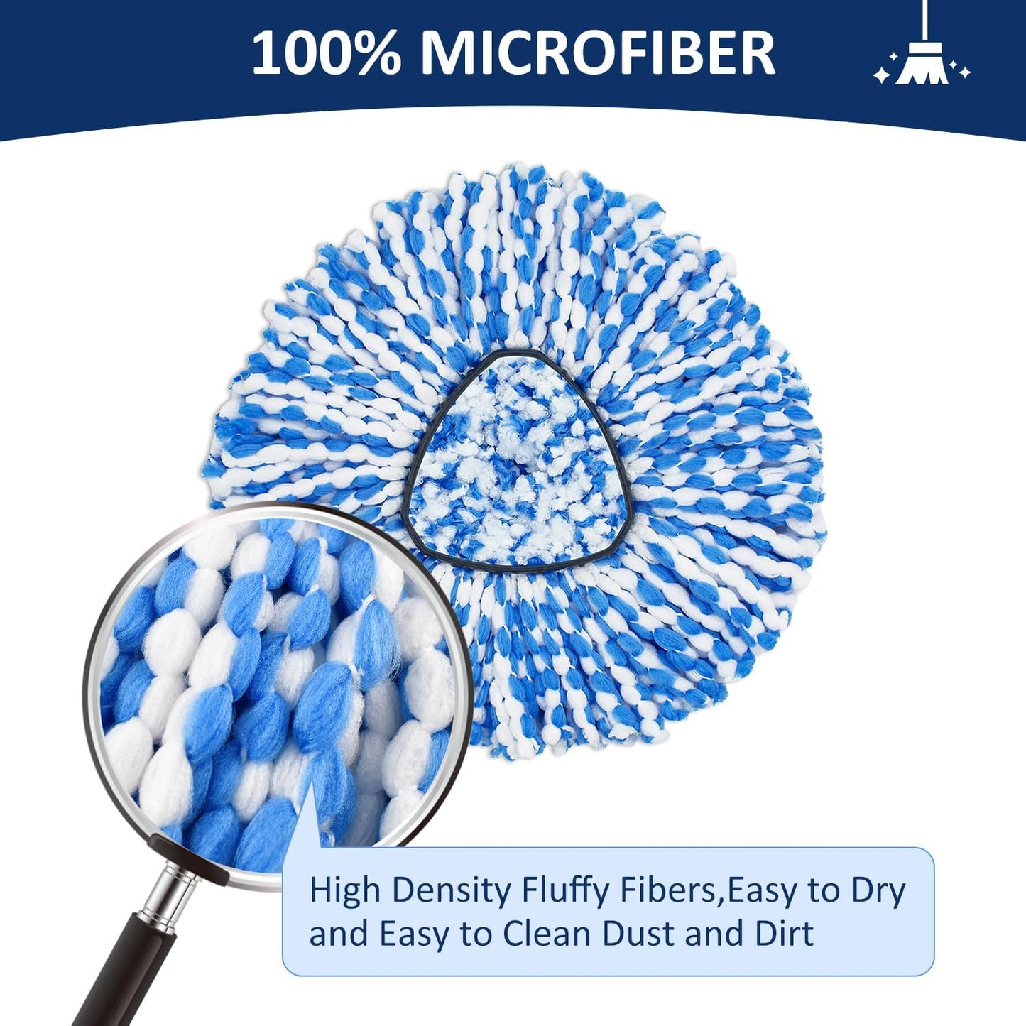 Pack of 3 Spin Mop Head Replacements Compatible with Ocedar RinseClean 2 Tank System, Mop Head Refill Replacement for O-cedar 2 Tank System - Easy to Replace,100% Microfiber, All Hard-surfaced Floor Clean