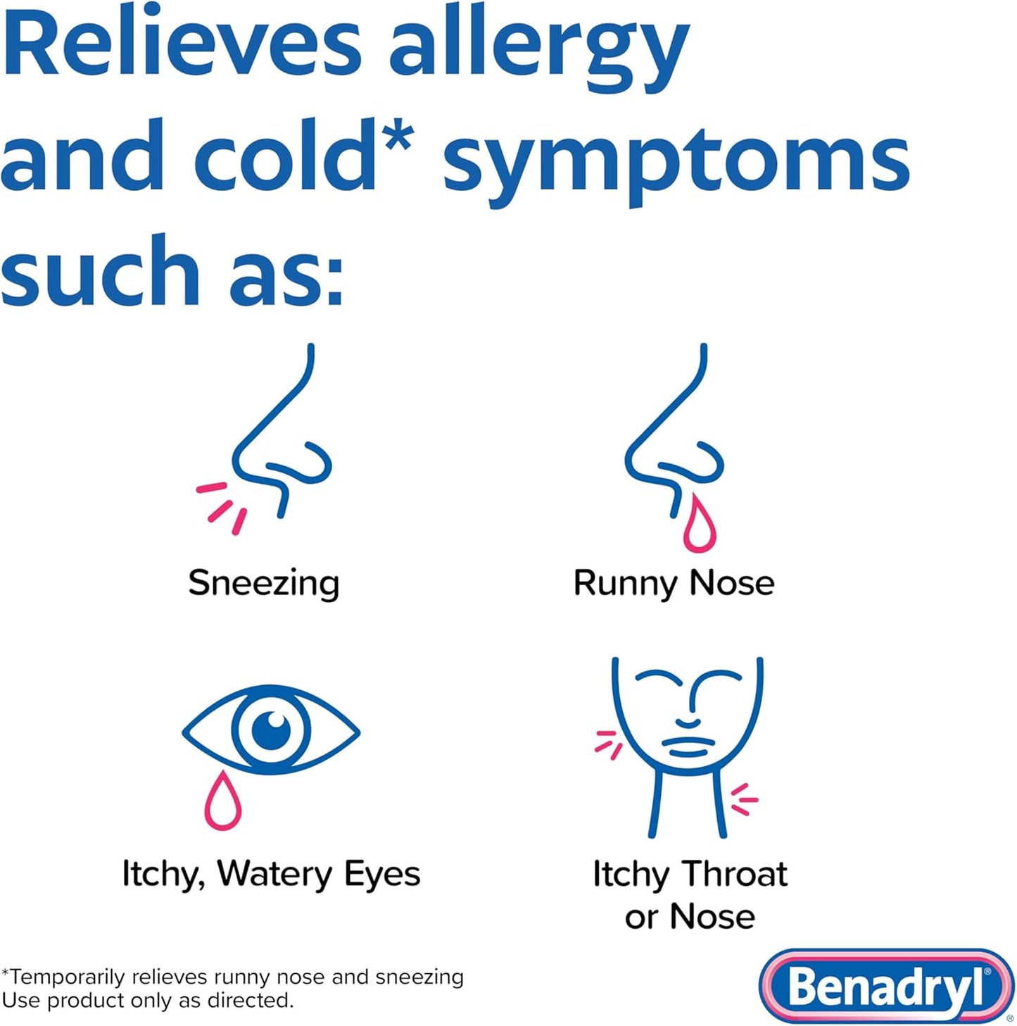 Benadryl Allergy Medicine, Liquid Diphenhydramine HCl Antihistamines for Adults, Alcohol-Free, Hay Fever Allergy Relief for Sneezing, Runny Nose, Itchy & Watery Eyes, Wild Cherry 4 fl oz