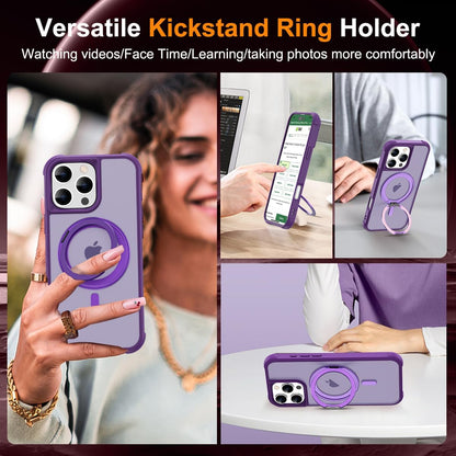 iPhone 16 Pro Case PURPLE with 360° Rotatable Magnetic Ring Stand [Compatible Mag-Safe] [Military Grade Protection] Translucent Matte Phone Cases