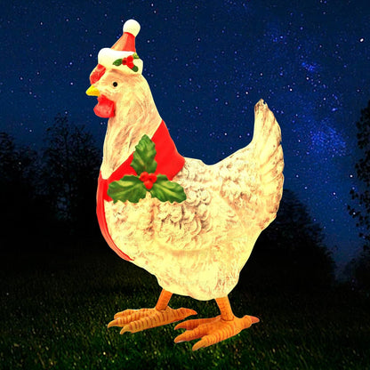 Christmas Chicken Decorations 3D Light Up Chicken with Scarf Patio 15.7'' Sturdy Outdoor Lawn Ornament Christmas