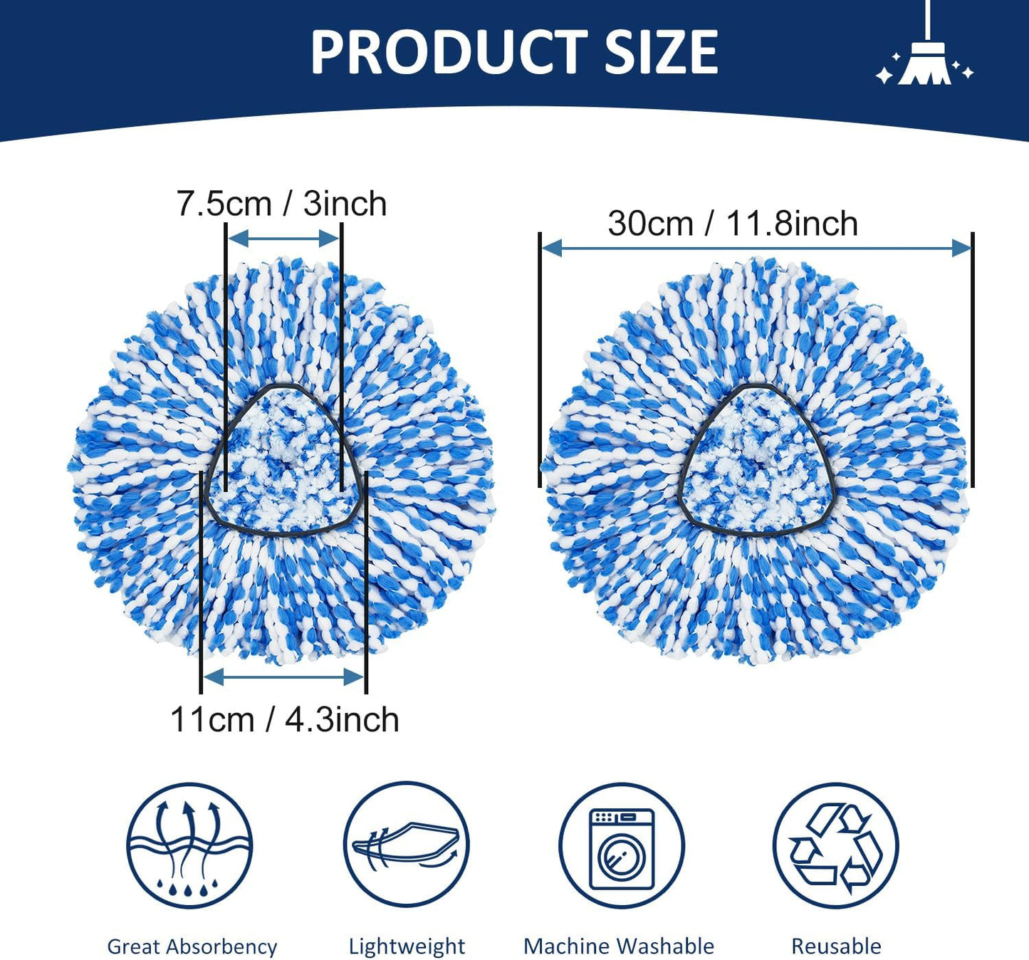 Pack of 3 Spin Mop Head Replacements Compatible with Ocedar RinseClean 2 Tank System, Mop Head Refill Replacement for O-cedar 2 Tank System - Easy to Replace,100% Microfiber, All Hard-surfaced Floor Clean