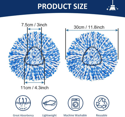 Pack of 3 Spin Mop Head Replacements Compatible with Ocedar RinseClean 2 Tank System, Mop Head Refill Replacement for O-cedar 2 Tank System - Easy to Replace,100% Microfiber, All Hard-surfaced Floor Clean