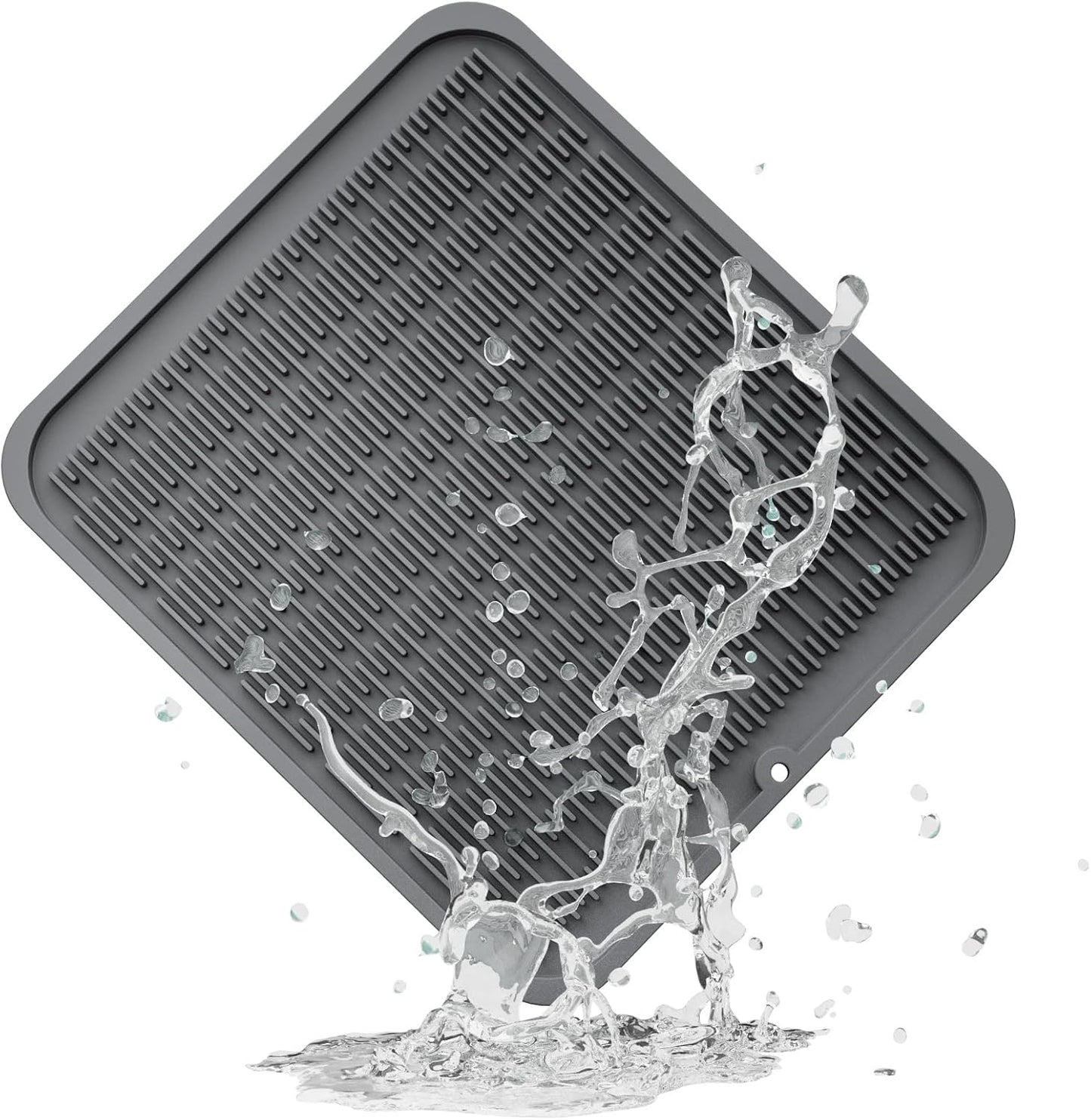 Silicone Dish Drying Mat GREY- 16" x 18" - for Kitchen Counter, Eco-Friendly Fast Dry Dish Mat, Easy Clean Multi Usage Drying Matt, Heat Resistant Trivet