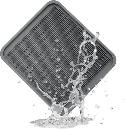 Silicone Dish Drying Mat GREY- 16" x 18" - for Kitchen Counter, Eco-Friendly Fast Dry Dish Mat, Easy Clean Multi Usage Drying Matt, Heat Resistant Trivet