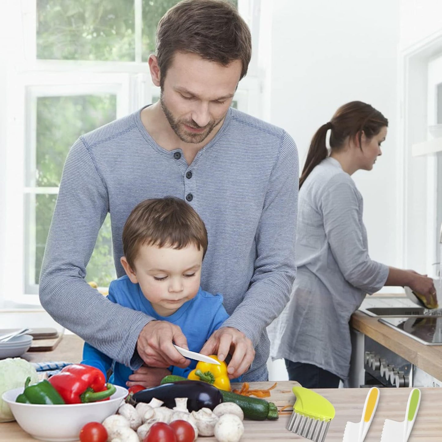 Kids Kitchen Knives, Nylon Toddler Knife Set with Crinkle Cutter, Kid Safe Knife for Real Cooking, Toddlers Friendly Knifes for Kitchen Cooking & Cutting