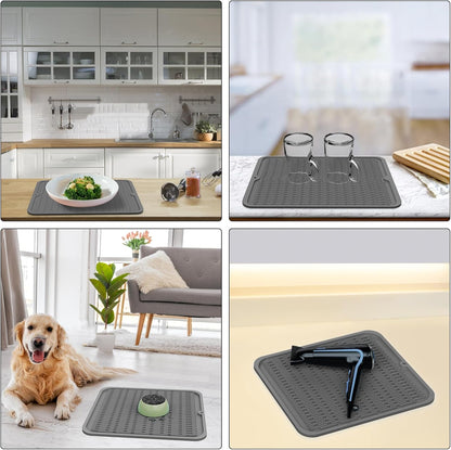 Silicone Dish Drying Mat GREY- 16" x 18" - for Kitchen Counter, Eco-Friendly Fast Dry Dish Mat, Easy Clean Multi Usage Drying Matt, Heat Resistant Trivet