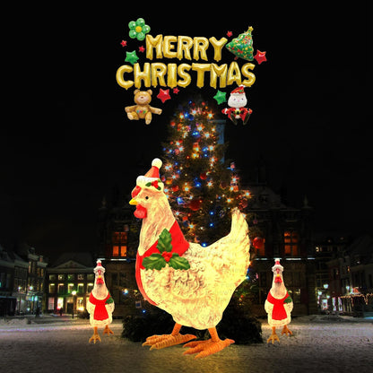 Christmas Chicken Decorations 3D Light Up Chicken with Scarf Patio 15.7'' Sturdy Outdoor Lawn Ornament Christmas